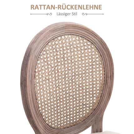 Vintage beiger Esszimmerstuhl – gepolsterter Sessel aus Rattan