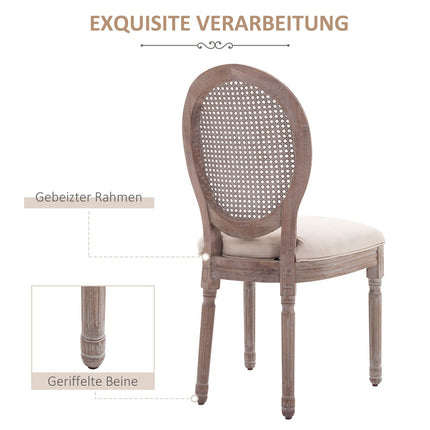 Vintage beiger Esszimmerstuhl – gepolsterter Sessel aus Rattan