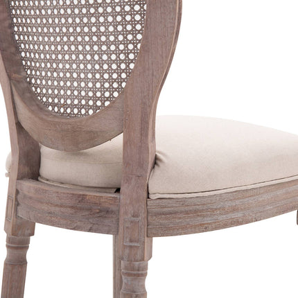 Vintage beiger Esszimmerstuhl – gepolsterter Sessel aus Rattan