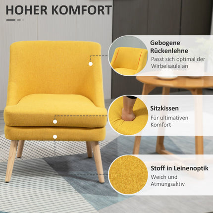 Eetkamerstoel Keukenstoel Met Armleuning Gestoffeerde Stoel Woonkamerstoel Bureaustoel Voor Woonkamer Slaapkamer Linnen Touch Hout Geel