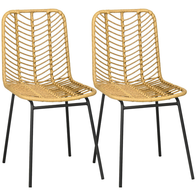Dining room chair set of 2, Rattan look, Yellow, Steel
