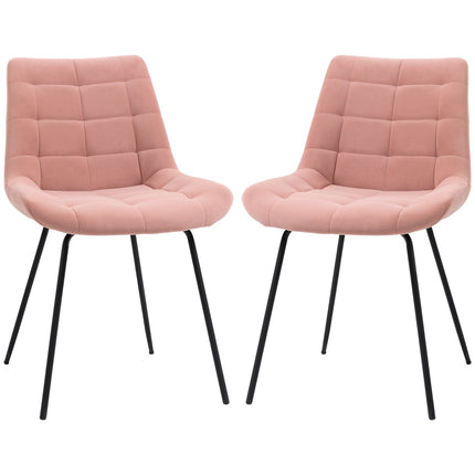 2 Esszimmerstühle aus Samt, rosa, Retro-Design, Stahlbeine