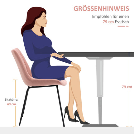 2 Esszimmerstühle aus Samt, rosa, Retro-Design, Stahlbeine