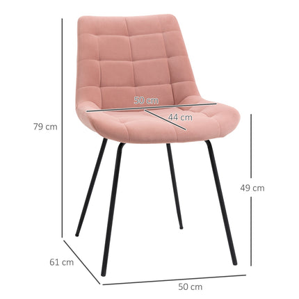 2 Esszimmerstühle aus Samt, rosa, Retro-Design, Stahlbeine