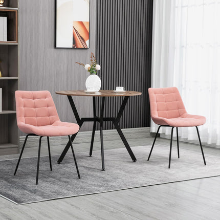 2 Esszimmerstühle aus Samt, rosa, Retro-Design, Stahlbeine