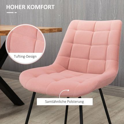 2 Esszimmerstühle aus Samt, rosa, Retro-Design, Stahlbeine