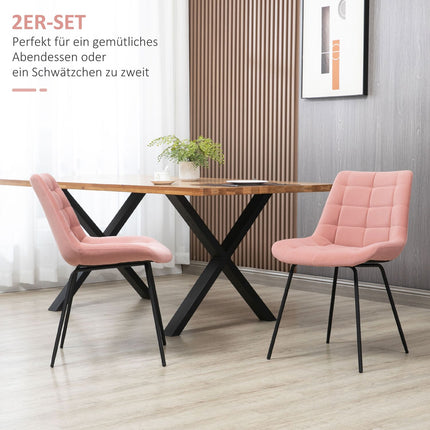 2 Esszimmerstühle aus Samt, rosa, Retro-Design, Stahlbeine