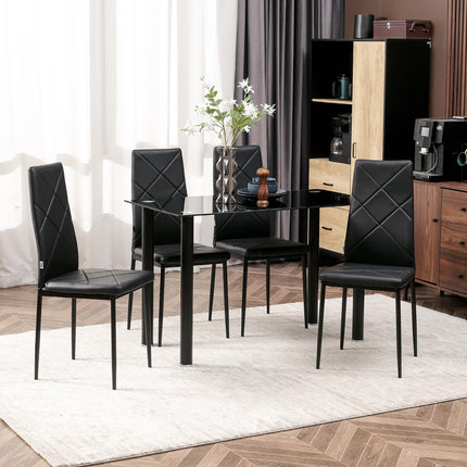 4-teiliges Esszimmerstuhl-Set - Gepolstert, Kunstleder, Schwarz