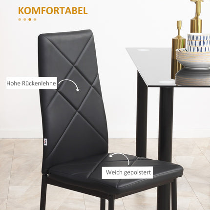 4-teiliges Esszimmerstuhl-Set - Gepolstert, Kunstleder, Schwarz