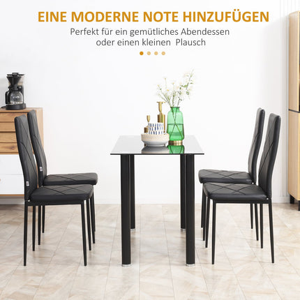 4-teiliges Esszimmerstuhl-Set - Gepolstert, Kunstleder, Schwarz
