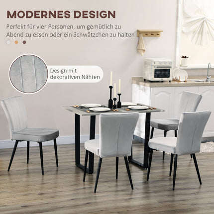 Esszimmerstühle aus grauem Samt, 4er-Set – Stahlrahmen, 46x65x87 cm