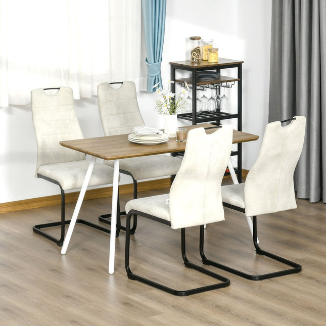 Freischwingende Esszimmerstühle, ergonomisches 4er-Set, beiges Polyester
