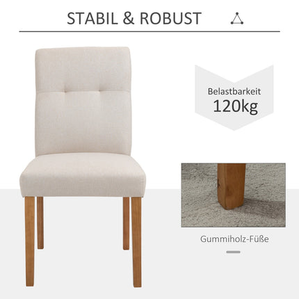 2er-Set beigefarbene Esszimmerstühle, gepolsterte Sitzfläche, Leinenmischung