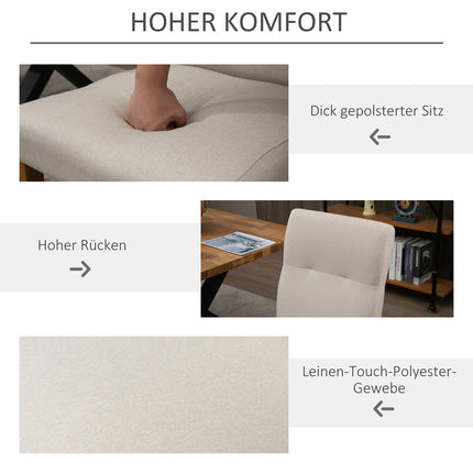 2er-Set beigefarbene Esszimmerstühle, gepolsterte Sitzfläche, Leinenmischung