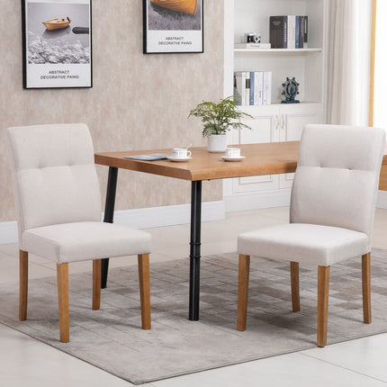2er-Set beigefarbene Esszimmerstühle, gepolsterte Sitzfläche, Leinenmischung