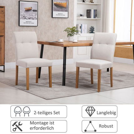 2er-Set beigefarbene Esszimmerstühle, gepolsterte Sitzfläche, Leinenmischung