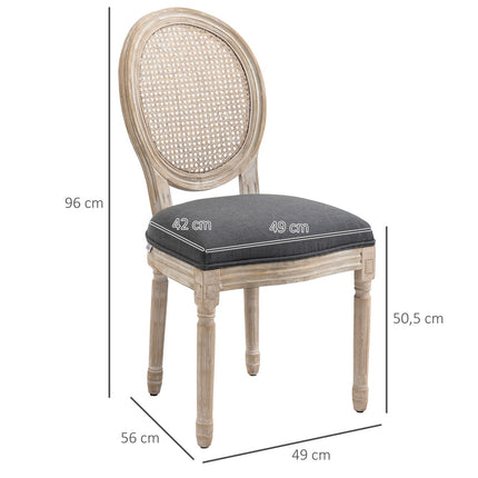 Graue Polsterstühle für Esszimmer, 2er-Set – Rückenlehne Rattan, Leinen-Optik