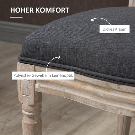 Graue Polsterstühle für Esszimmer, 2er-Set – Rückenlehne Rattan, Leinen-Optik
