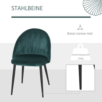 Moderne Esszimmerstühle aus grünem Samt, 2er-Set, gepolstert