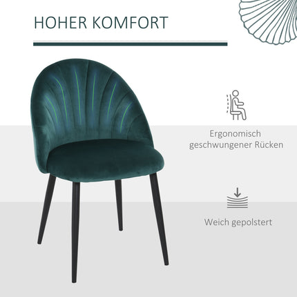 Moderne Esszimmerstühle aus grünem Samt, 2er-Set, gepolstert