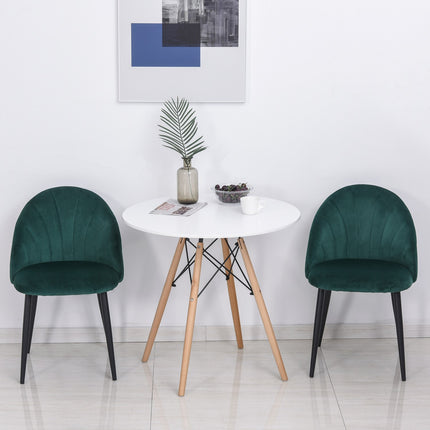 Moderne Esszimmerstühle aus grünem Samt, 2er-Set, gepolstert