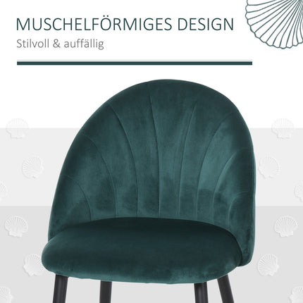 Moderne Esszimmerstühle aus grünem Samt, 2er-Set, gepolstert
