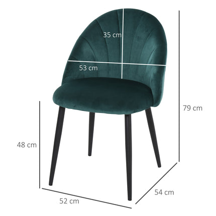 Moderne Esszimmerstühle aus grünem Samt, 2er-Set, gepolstert