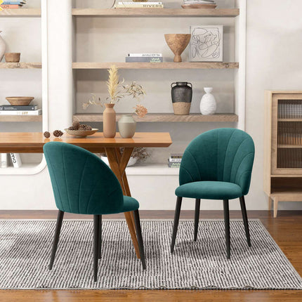 Moderne Esszimmerstühle aus grünem Samt, 2er-Set, gepolstert