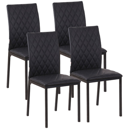 Schwarze Esszimmerstühle aus Kunstleder, 4er-Set, Stahlbeine, gepolstert
