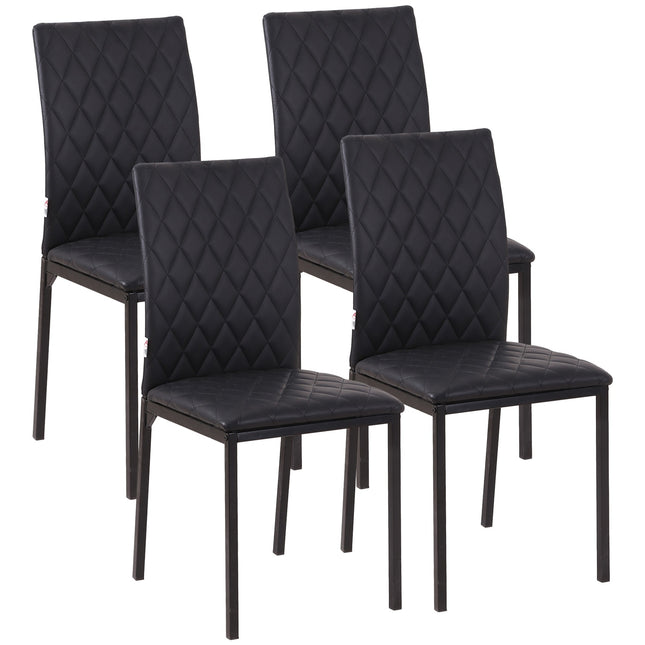 Schwarze Esszimmerstühle aus Kunstleder, 4er-Set, Stahlbeine, gepolstert