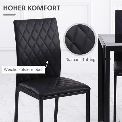 Schwarze Esszimmerstühle aus Kunstleder, 4er-Set, Stahlbeine, gepolstert