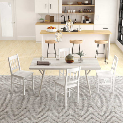 Set aus 4 modernen Esszimmerstühlen, Rückenlehne aus weißer Kiefer