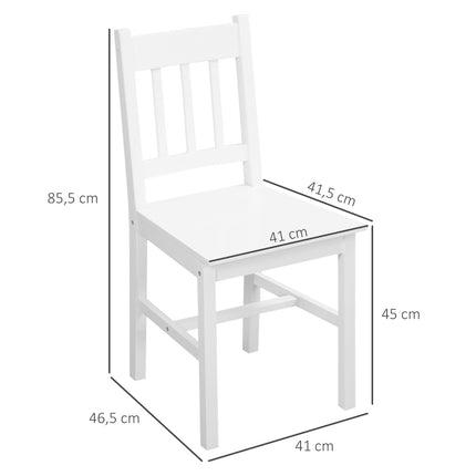 Set aus 4 modernen Esszimmerstühlen, Rückenlehne aus weißer Kiefer