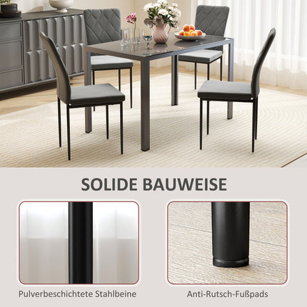 Set of 4 dark gray dining chairs in velvet look with backrest