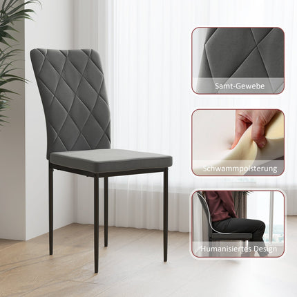 Set of 4 dark gray dining chairs in velvet look with backrest