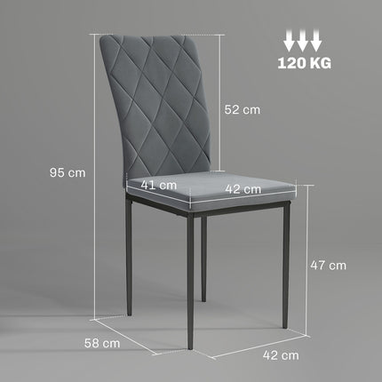 Set of 4 dark gray dining chairs in velvet look with backrest