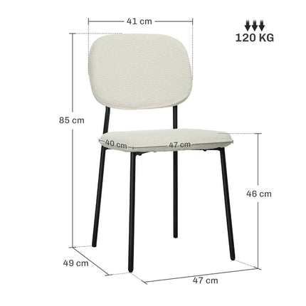 Set of 4 dining chairs in white velvet look with backrest