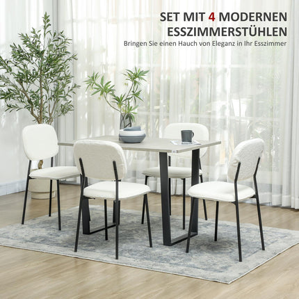 Set of 4 dining chairs in white velvet look with backrest