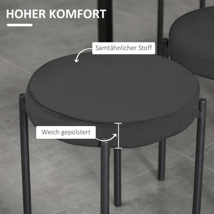 4er Set stapelbare Barhocker aus Samt, schwarz, gepolsterte Sitzfläche