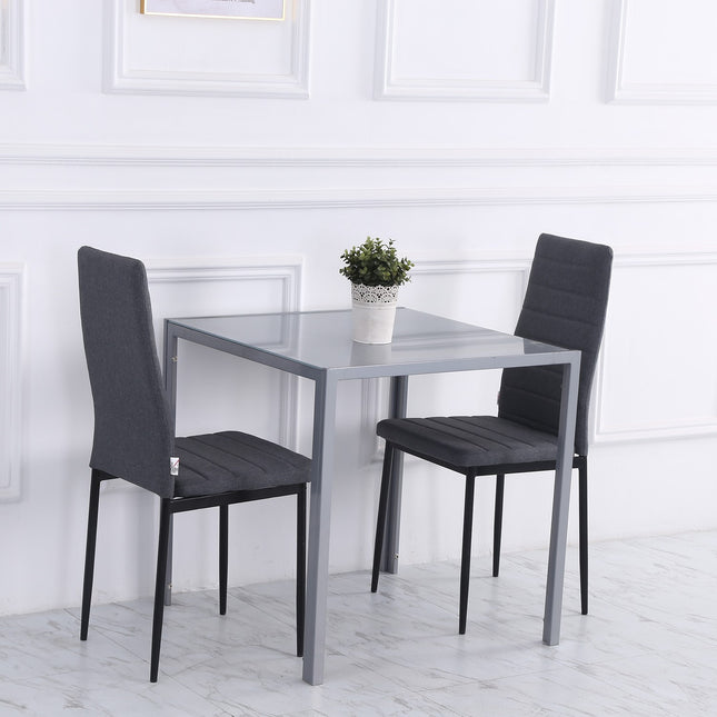 Square dining table for 4, Tempered glass top, Grey