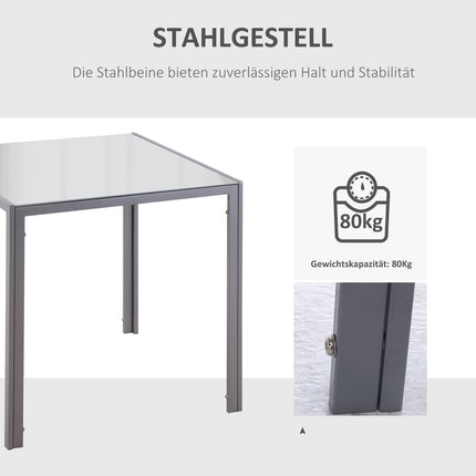 Quadratischer Esstisch für 4 Personen, Platte aus gehärtetem Glas, Grau
