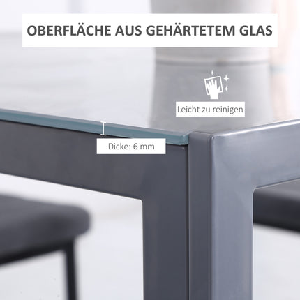 Quadratischer Esstisch für 4 Personen, Platte aus gehärtetem Glas, Grau