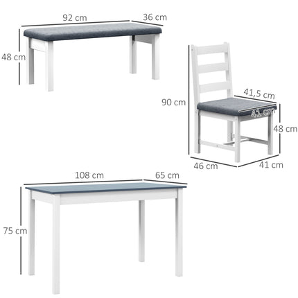4-teiliges Esszimmer-Set aus Kiefer, Tisch mit Bank und Stühlen