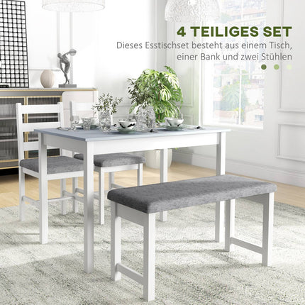 4-teiliges Esszimmer-Set aus Kiefer, Tisch mit Bank und Stühlen