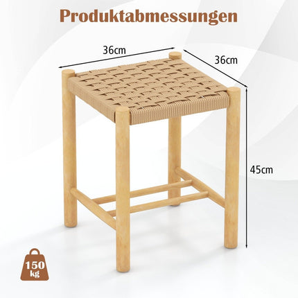 Dining Stool Set Rubberwood Frame & Braided Paper Seat 36 x 36 x 45 cm