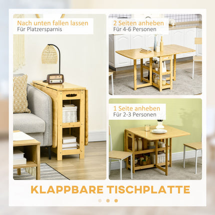 Klappbarer Esstisch, Bambus, Stauraum und verstellbare Füße