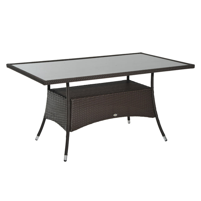 Gartentisch – Glas & Polyrattan, Braun & Schwarz, 150x85cm