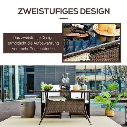 Gartentisch – Glas & Polyrattan, Braun & Schwarz, 150x85cm