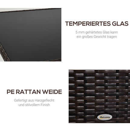 Gartentisch – Glas & Polyrattan, Braun & Schwarz, 150x85cm