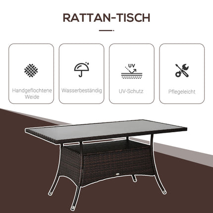 Gartentisch – Glas & Polyrattan, Braun & Schwarz, 150x85cm